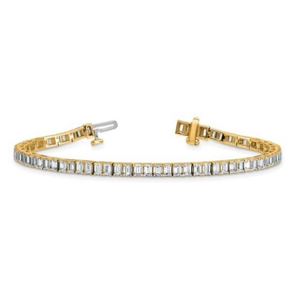 14K Yellow Gold 7ct Lab-Grown Diamond Tennis Bracelet – Bezel Set, 7" - Picture 5 of 8